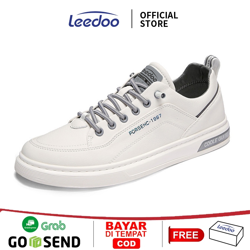 1. Leedoo Sepatu Pria Formal Sneakers Original Muda Kekinian Tali Hitam Kulit Sepatu Shoes Putih MC421 - foto 1 dari 10