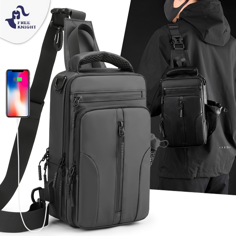 Freeknight Tas Selempang Travel USB Port Sling Bag Tas Slempang Pria Keren Multifungsi Cross Body Bag TS718