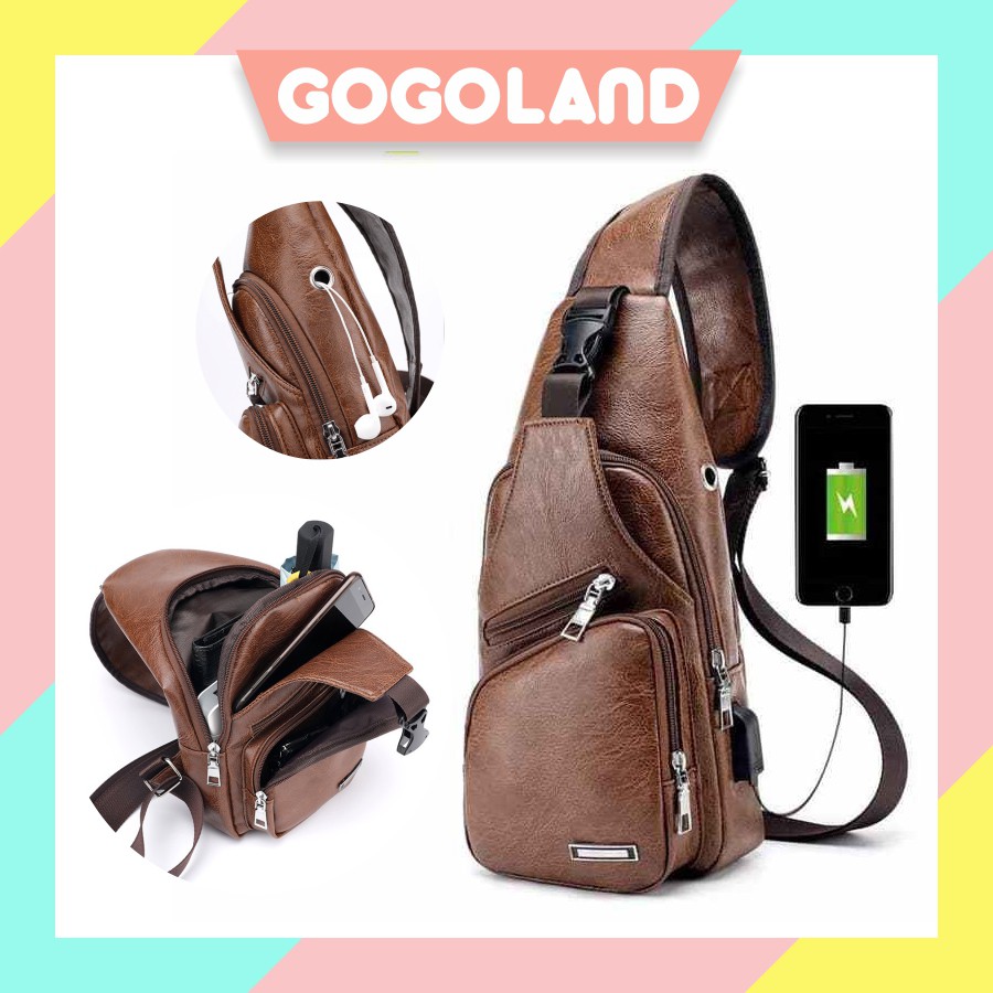 GOGOLAND Selempang Kulit Pria Usb Anti Air - foto 1 dari 10