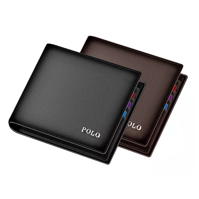 Dompet Kulit Pria Bifold Lipat Dua V45 Dompet Pria Kulit Casual + Bonus Box