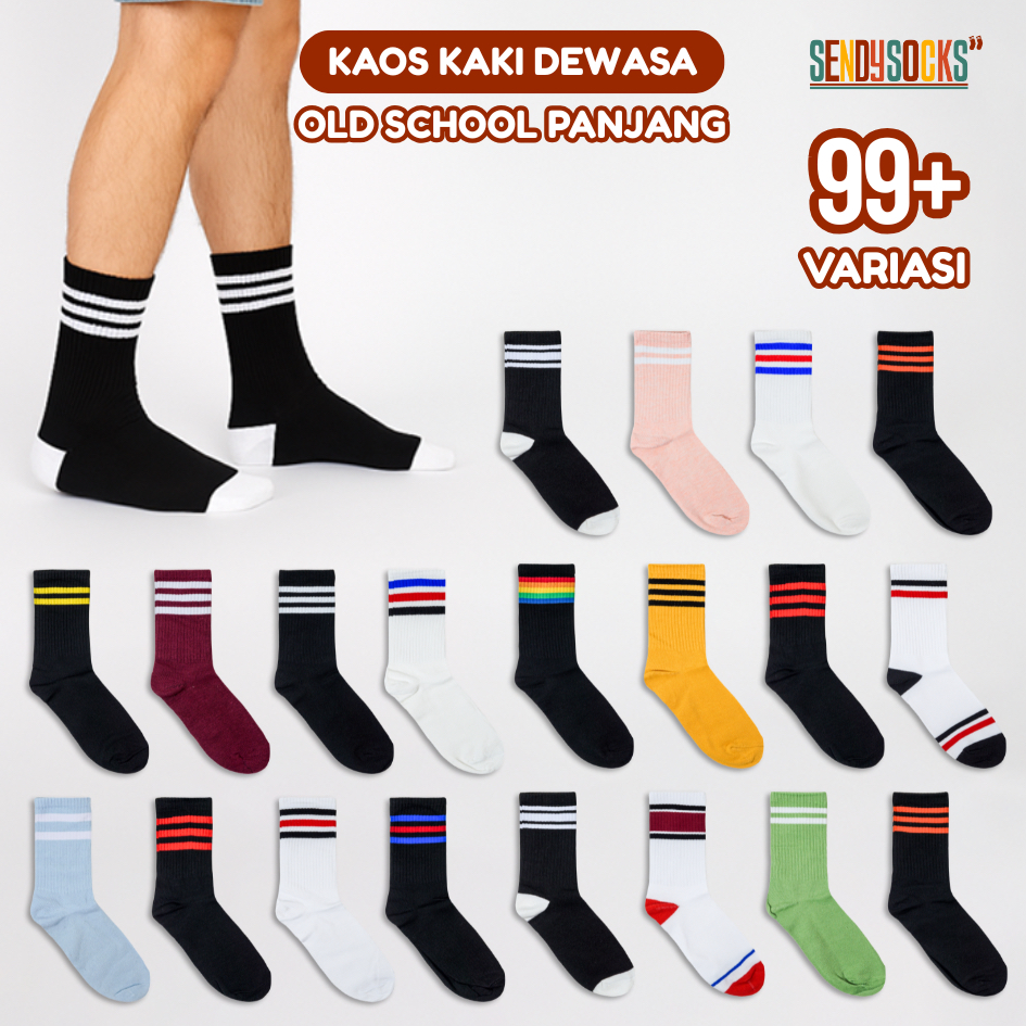Kaos Kaki Strip Setrip Garis Pria Oldschool Skate Panjang Premium - Sendy Socks