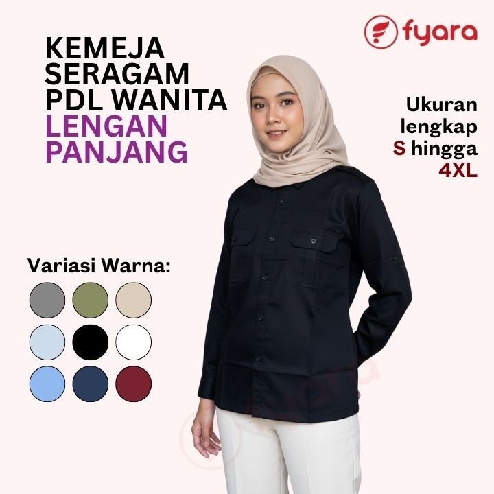 Kemeja PDL Wanita Seragam Kerja Hitam Putih Biru