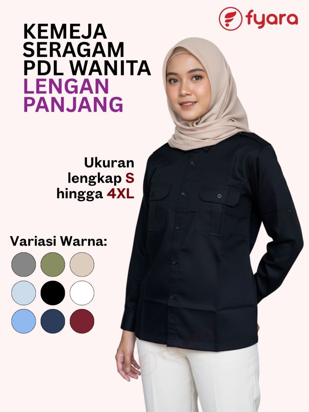Kemeja PDL Wanita Seragam Kerja Hitam Putih Biru - foto 7 dari 10, 52xgbfguu2