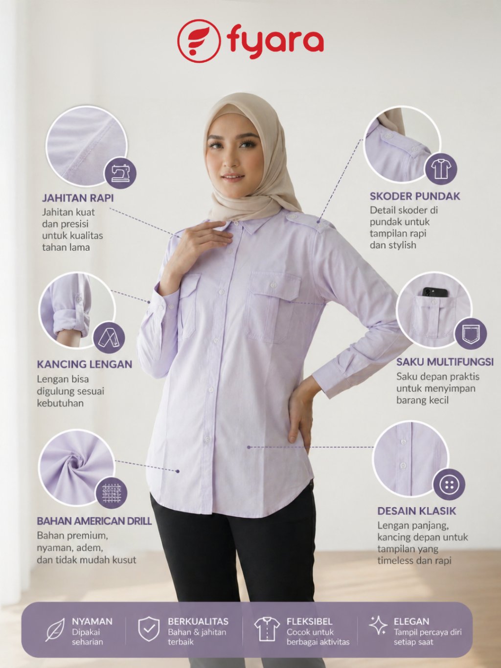 Kemeja PDL Wanita Seragam Kerja Hitam Putih Biru - foto 8 dari 10, 52xgbfguu2