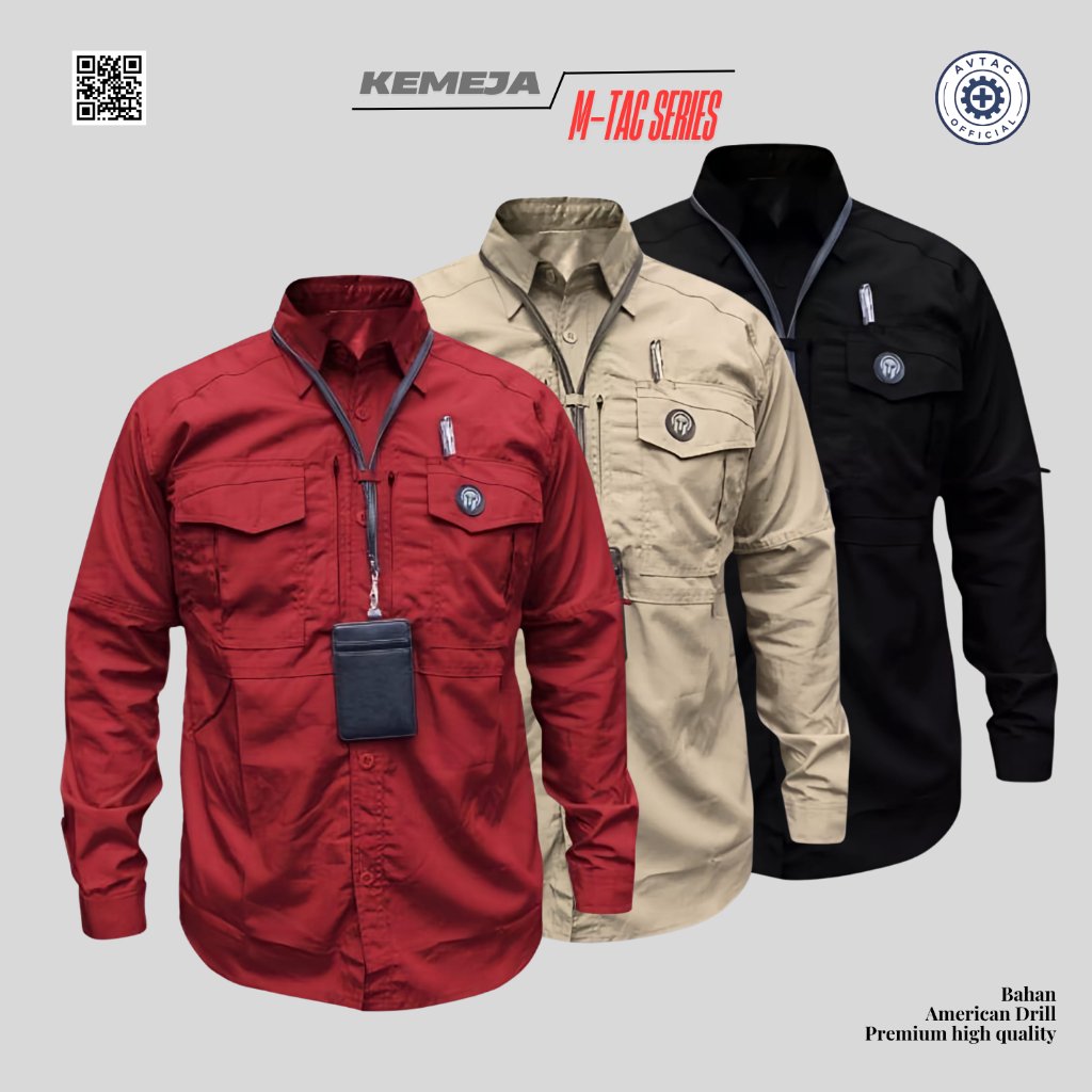 Kemeja Tactical Pria dan Wanita Lengan Panjang Premium - Baju Seragam Kerja PDL PDH M-TAC Series