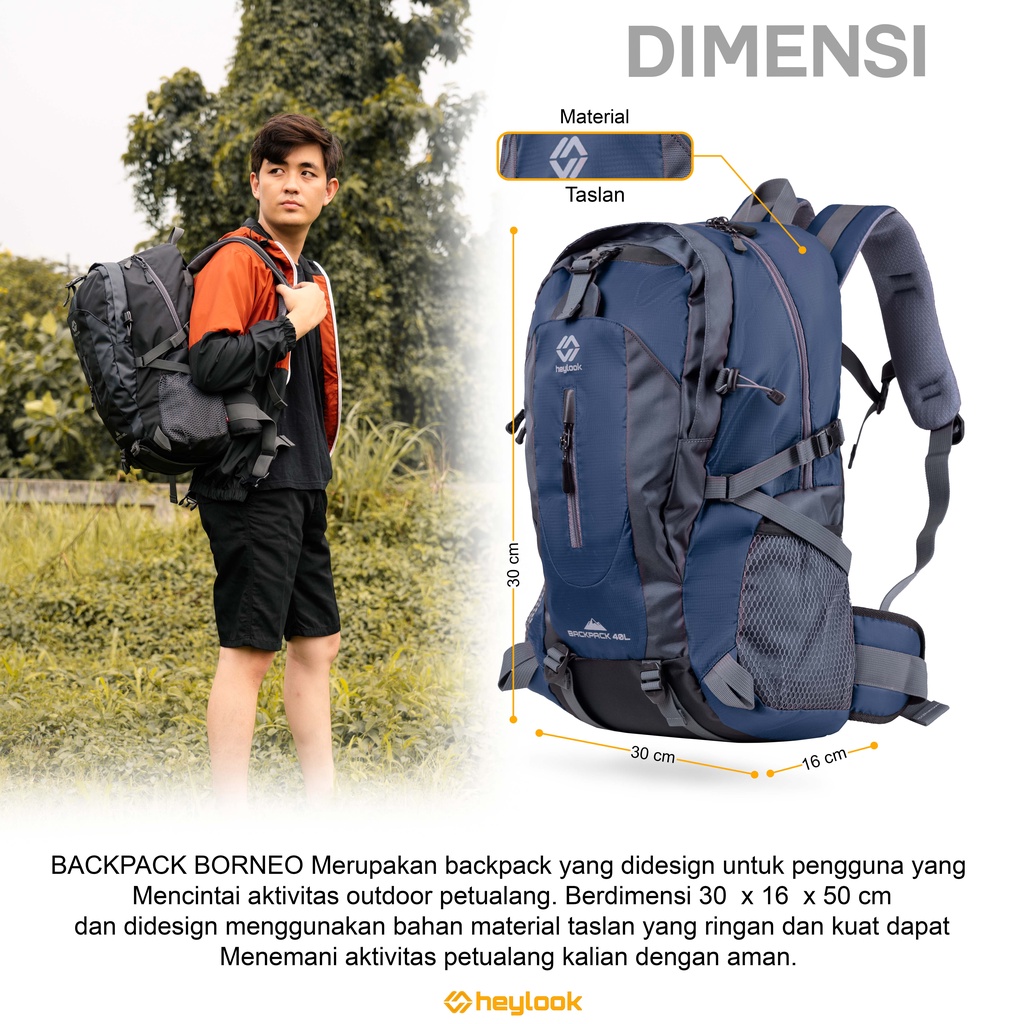 Heylook Borneo Backpack 40L Travel Hiking - foto 4 dari 10, HEYLOOK Official Shop