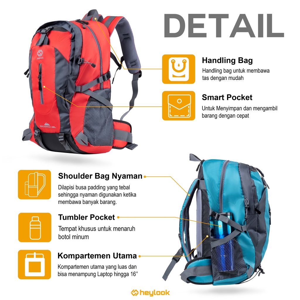 Heylook Borneo Backpack 40L Travel Hiking - foto 5 dari 10, HEYLOOK Official Shop