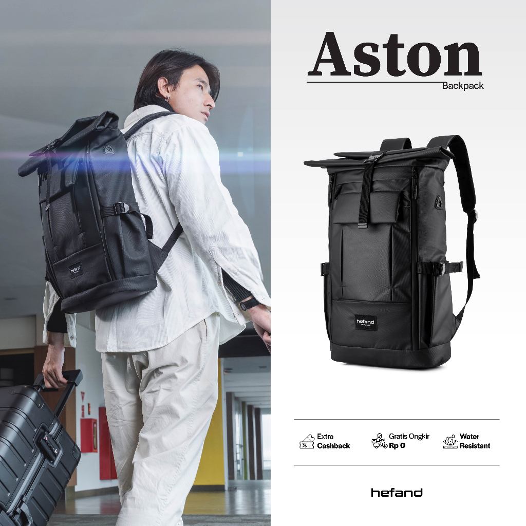 Hefand - Tas Ransel Pria Backpack Aston Tas Laptop Punggung Travelling Outdoor Pria Wanita Tas Leptop Travellbag Backpackeran Waterproof Anti Air