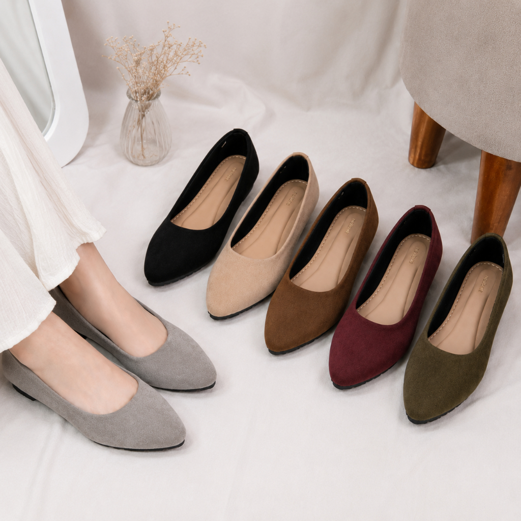 Hellona Gemini Flat Shoes Wanita Simply Model Polos Sol Karet Anti Slip - foto 1 dari 10