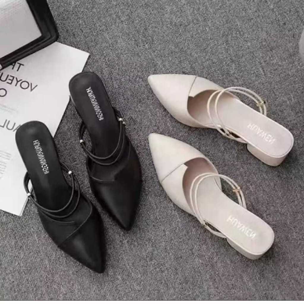 HSS - Sandal Hak Tahu 3cm Sintetis Hitam/Cream - foto 1 dari 10