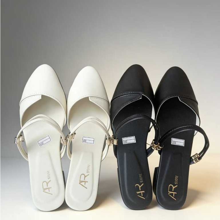 HSS - Sandal Hak Tahu 3cm Sintetis Hitam/Cream - foto 3 dari 10, Home shoes store