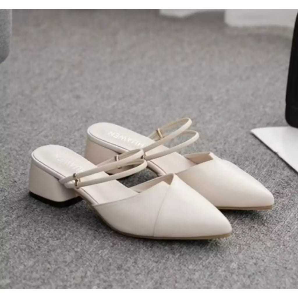 HSS - Sandal Hak Tahu 3cm Sintetis Hitam/Cream - foto 7 dari 10, Home shoes store