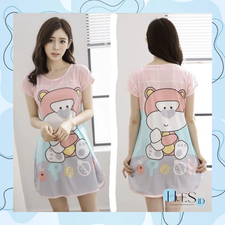 HUES.ID Pakaian Wanita Baju Tidur Wanita Import Daster Motif Kartun Longgar Korea Fit to XXL 4016 - foto 1 dari 10