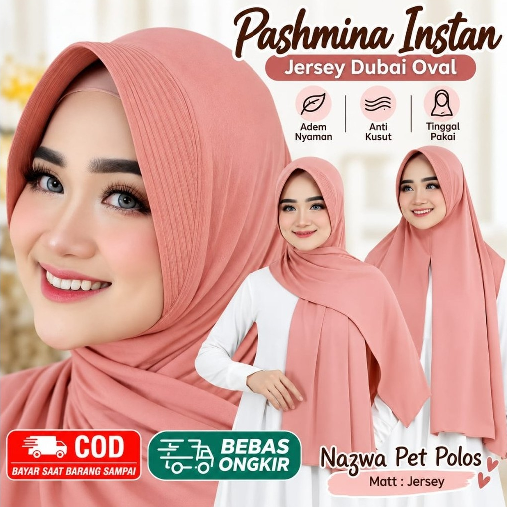 Jilbab Pashmina Dubai Oval Pet Jersey Pasmina Instan Humairah Jersey - Kerudung Wanita Pasmina Jumbo - kerudung langsung pakai - foto 1 dari 10
