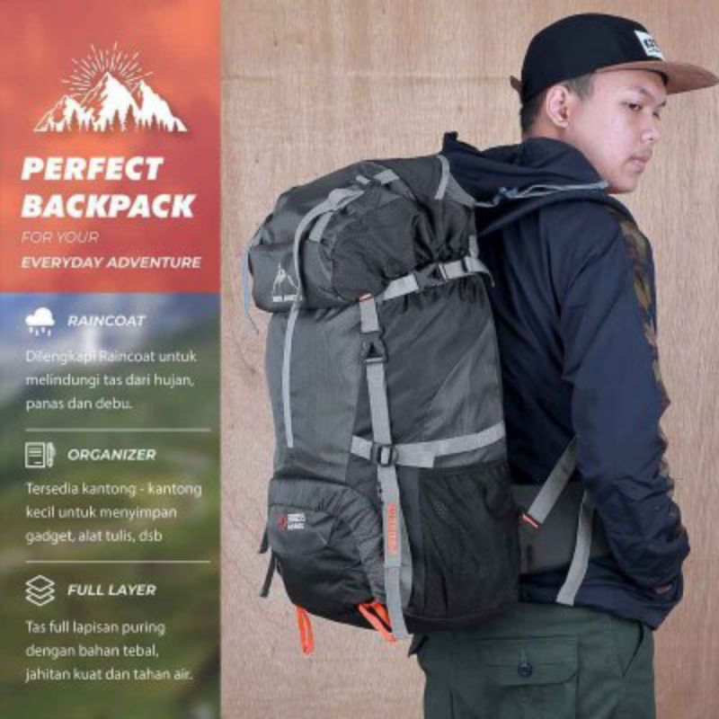 OZILOUTDOOR Tas Ransel Pria Carrier Gunung 60Liter Tas Keril Cowok Camping Free Raincover - foto 1 dari 10