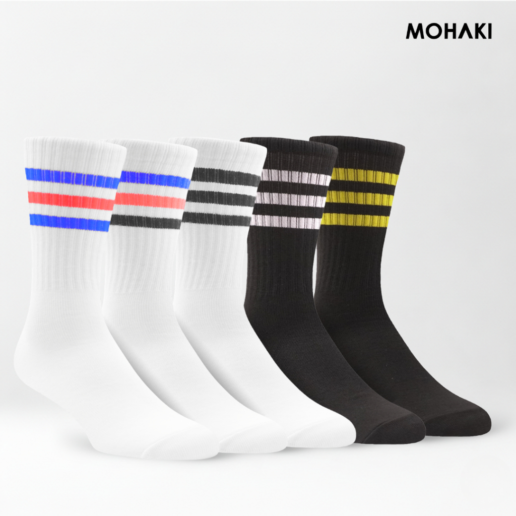 MOHAKI - Kaos Kaki Strip 3 Series Panjang Sebetis Dewasa - foto 1 dari 10