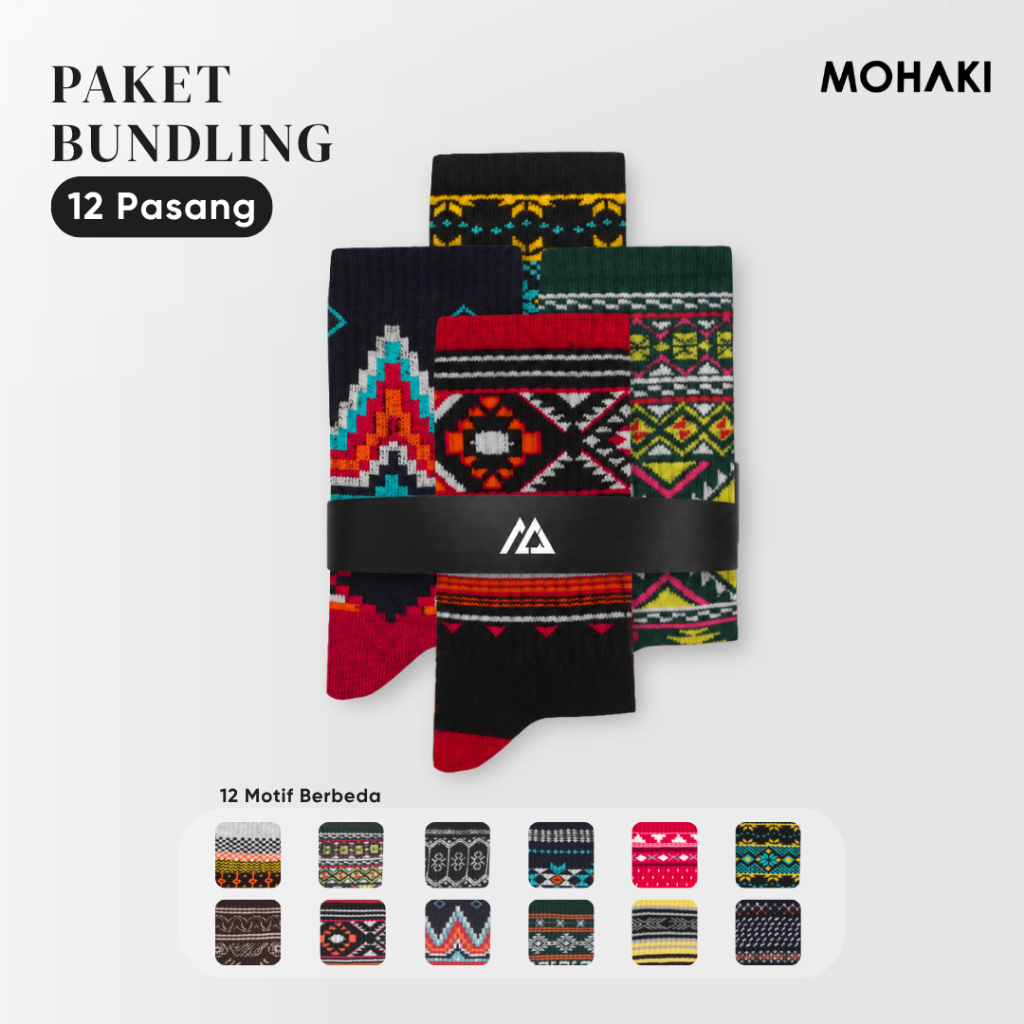 MOHAKI - Paket 12 Pasang Kaos Kaki Tribal Panjang Sebetis Dewasa