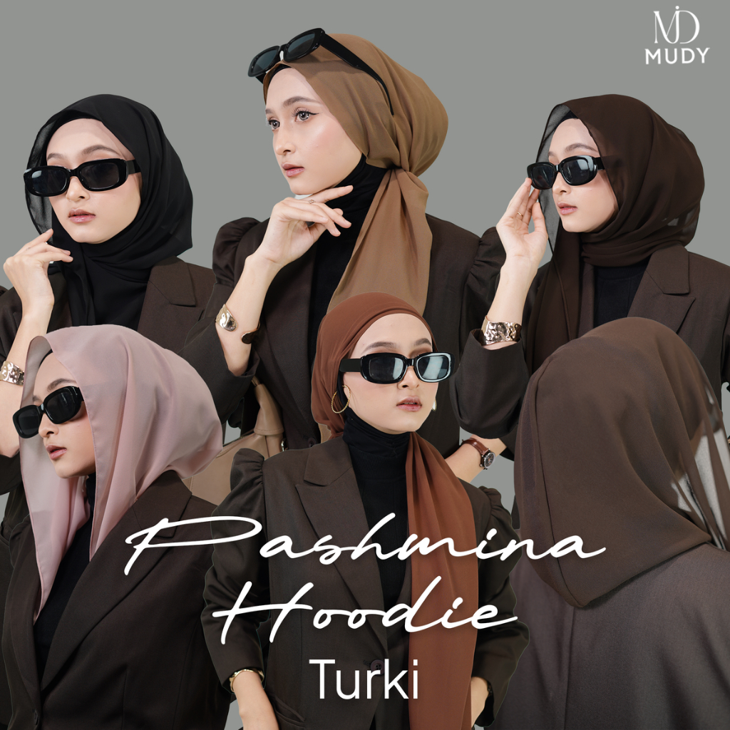 MUDY-Pashmina Hoodie Turki Premium Ceruty 200cm Hijab Pashmina Wanita Kekinian - foto 1 dari 10