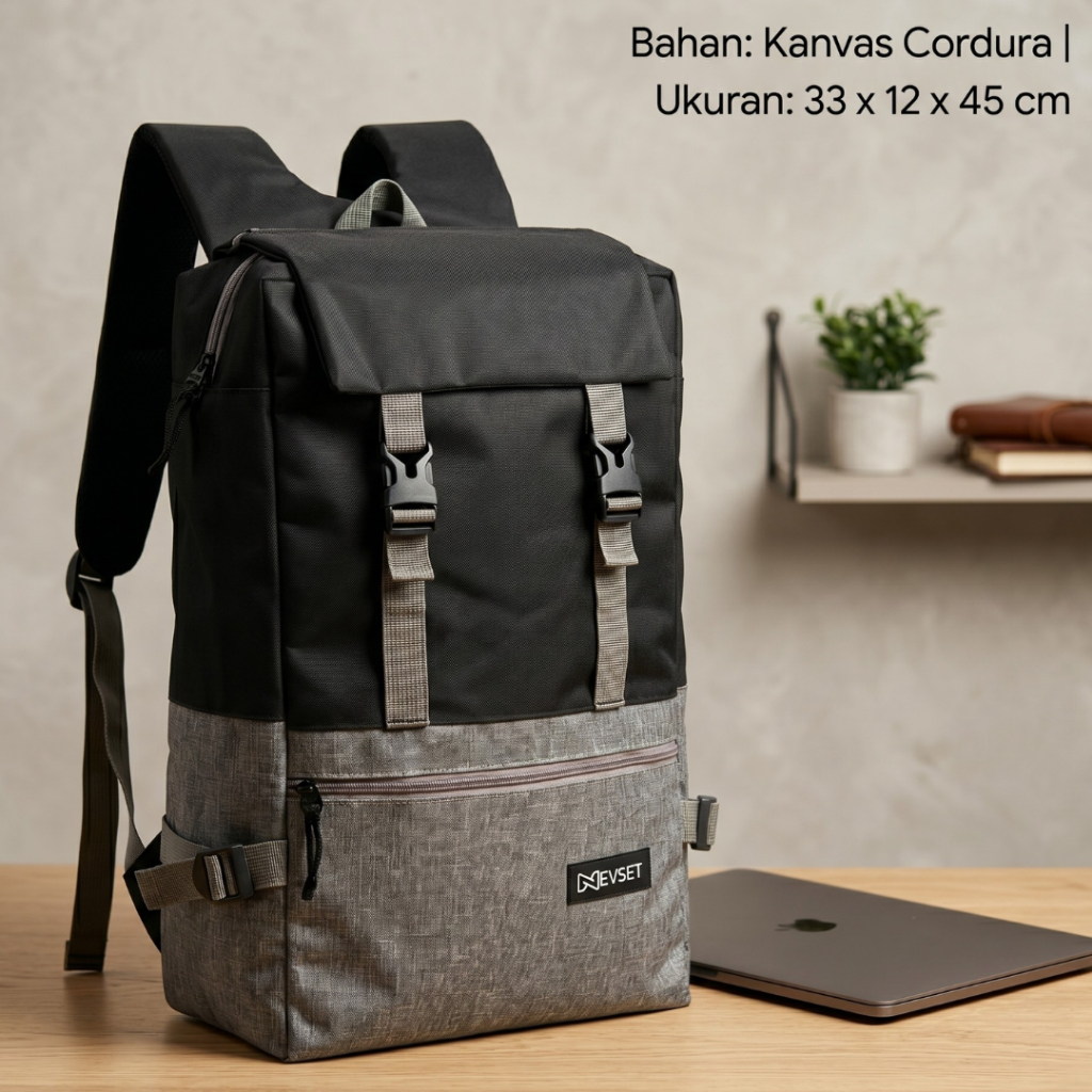 Nevset Tas Ransel Kanvas Pria Wanita Kuat Tebal - foto 1 dari 10