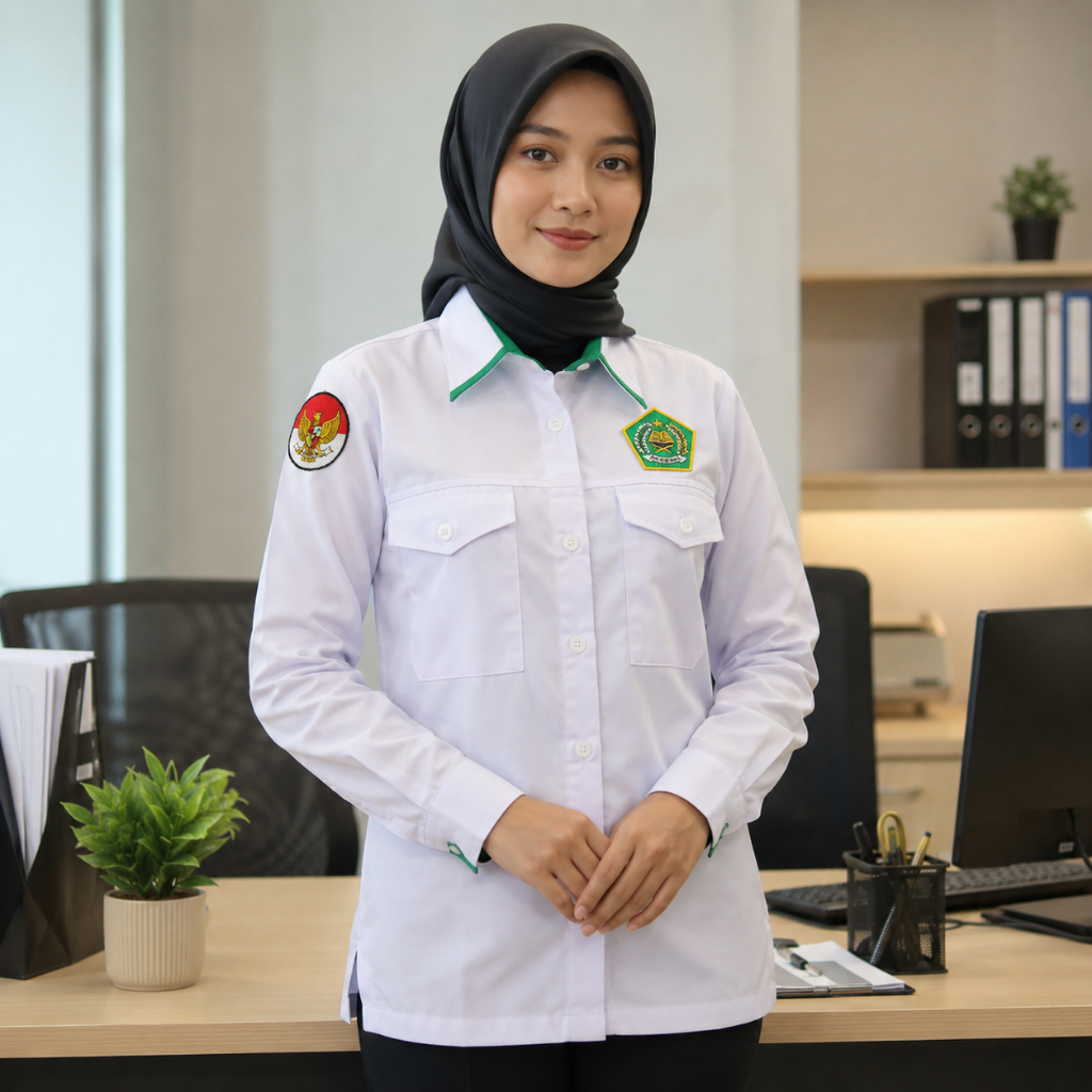 Nexox - Seragam Kemenag Putih Hijau PNS/ASN/PDH/PDL Pemda Pria dan Wanita - foto 1 dari 10