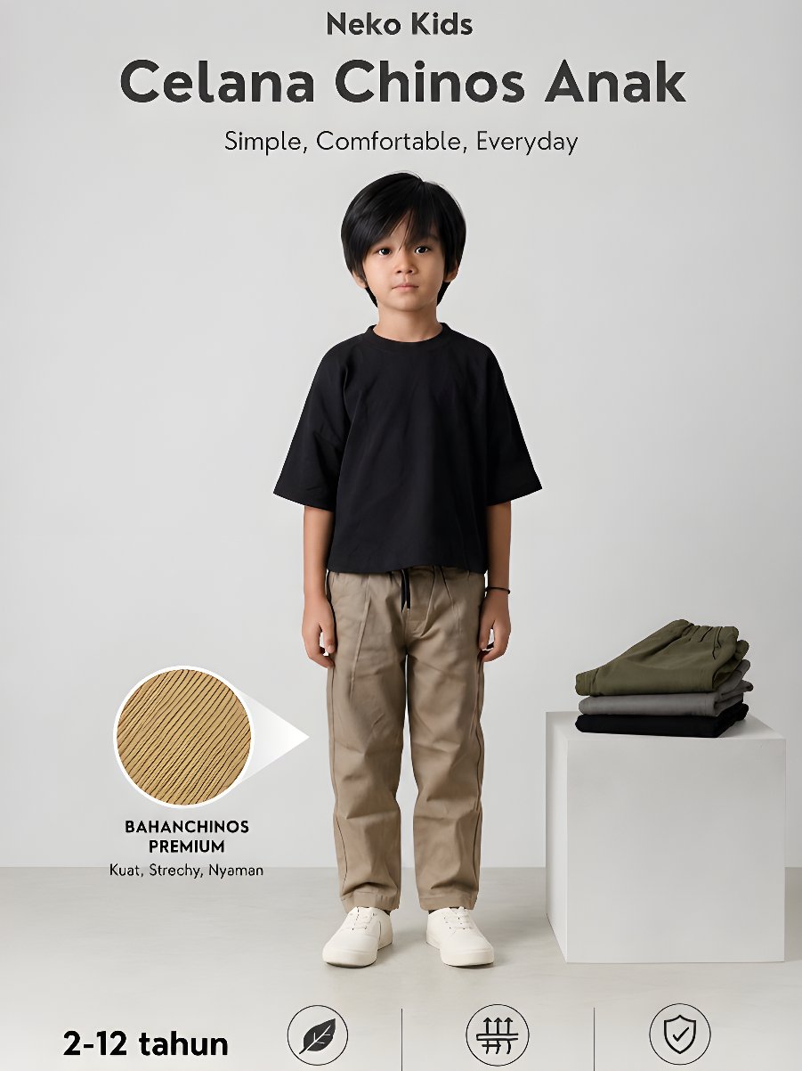 NEKOKIDS Celana Chinos Panjang Anak Laki Laki 2-12 Tahun Katun Twill Stretch Premium Melar Nyaman Chino Pants Anak - foto 9 dari 10, mangrove645