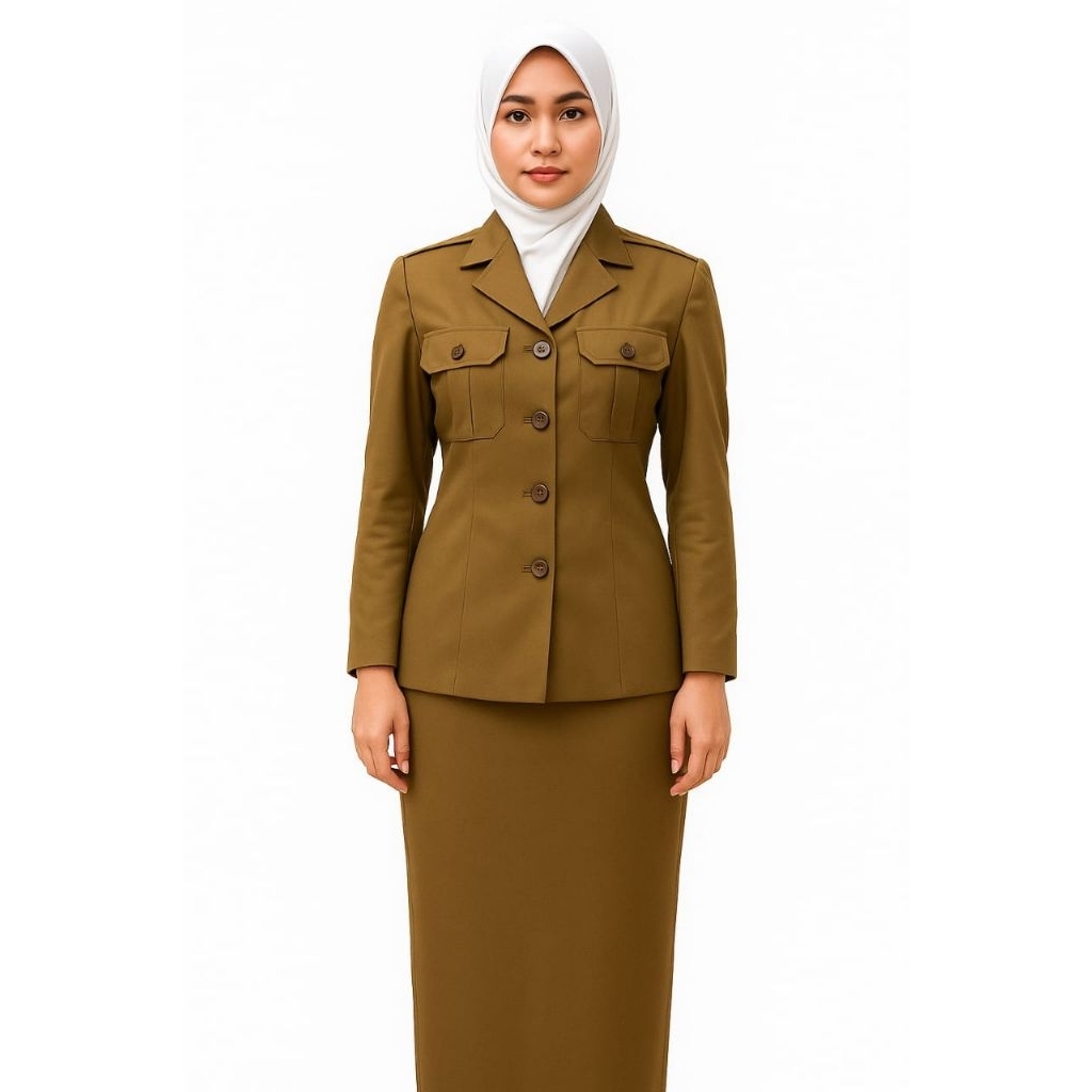 Setelan Blazer PNS Wanita Khaki Gelap Elegan - foto 1 dari 10