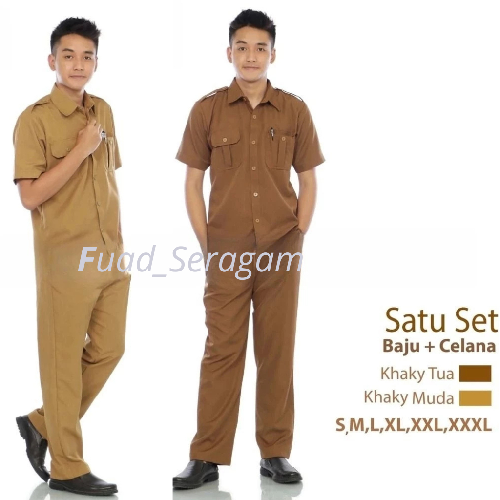 Setelan Kemeja Pria Wanita Seragam Dinas Pns Warna Khaki Tua/Muda