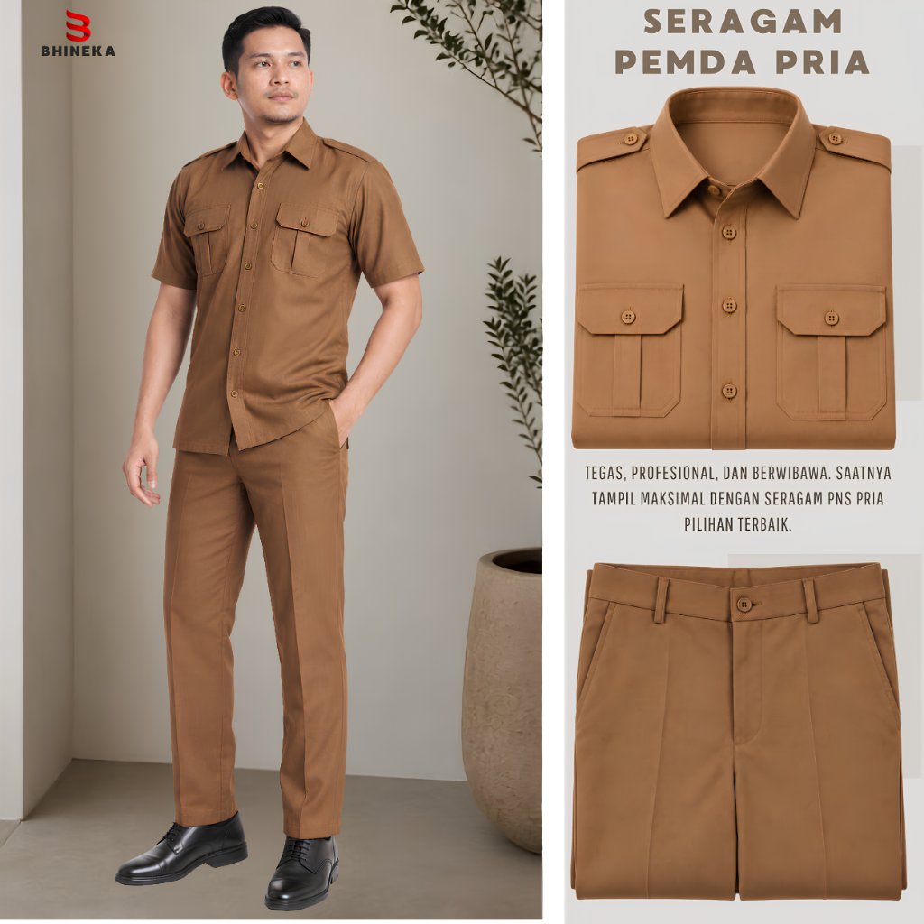 Setelan Seragam PNS Pria Baju Dinas ASN Pemda Guru Khaki Semiwoll Premium Tebal - foto 1 dari 10