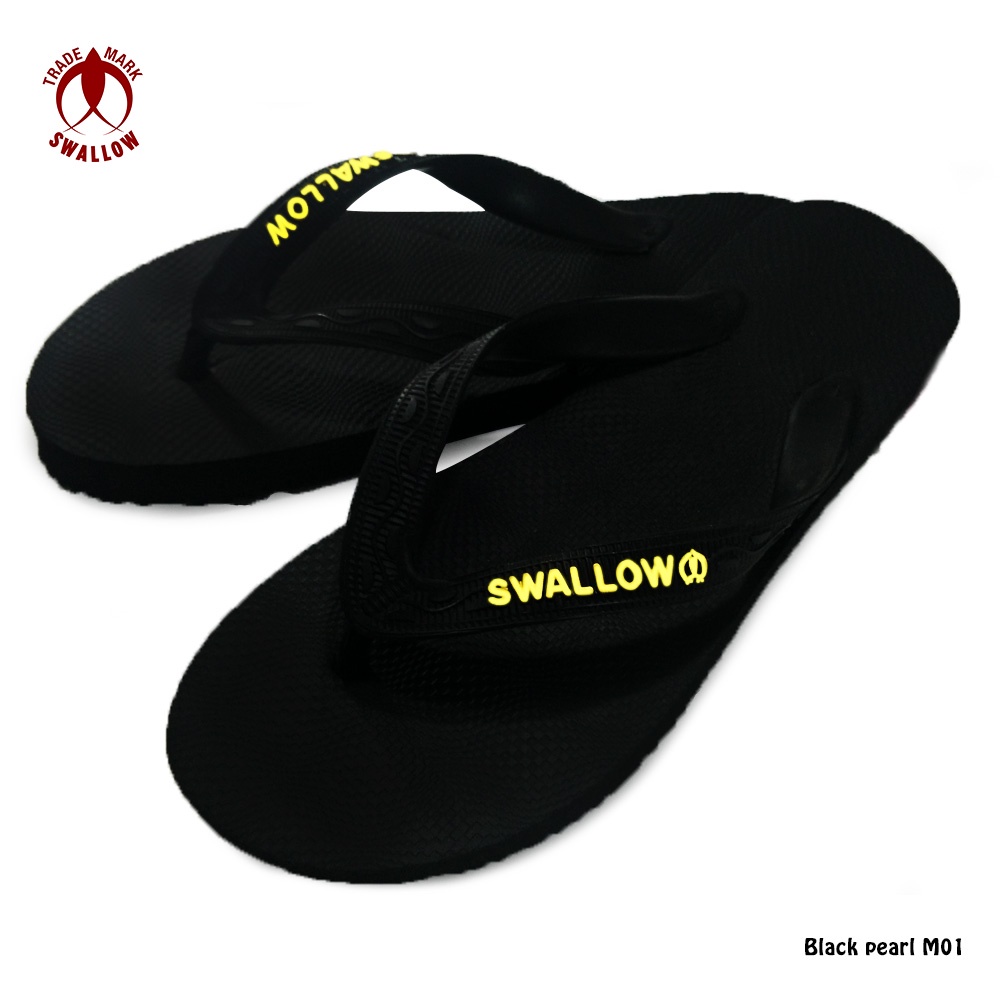Sendal Jepit Swallow Black Pearl M01 (All Black) - Sandal Japit M01 Swallow Hitam Aksen warna GOLD [SWLTRAD 01]