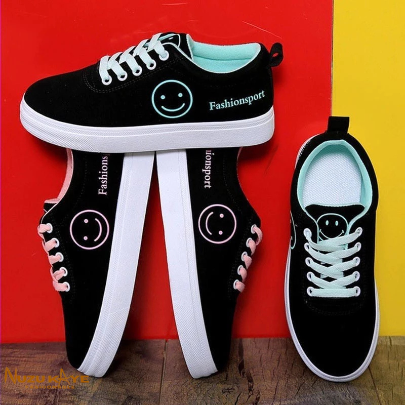 Sepatu Sneakers Wanita Motif Emoticon Lucu Smile / Sepatu Fashion Wanita / Sepatu sekolah Perempuan - foto 1 dari 10