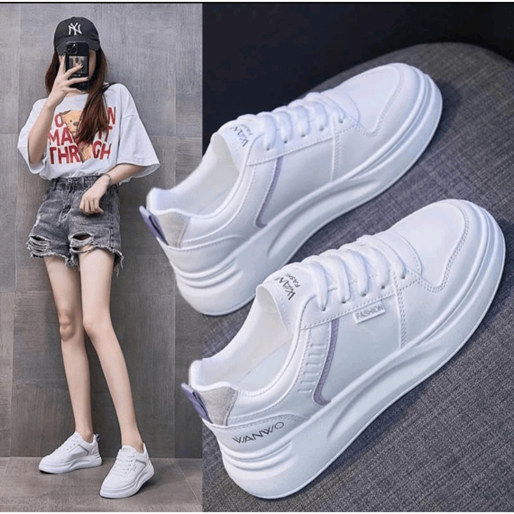 Sepatu Sneakers Wanita Putih Korean Style 36-40 - foto 10 dari 10