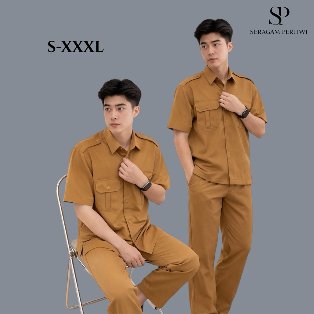 Seragam Pertiwi PDH Pria Khaki Premium S-XXXL - foto 1 dari 10