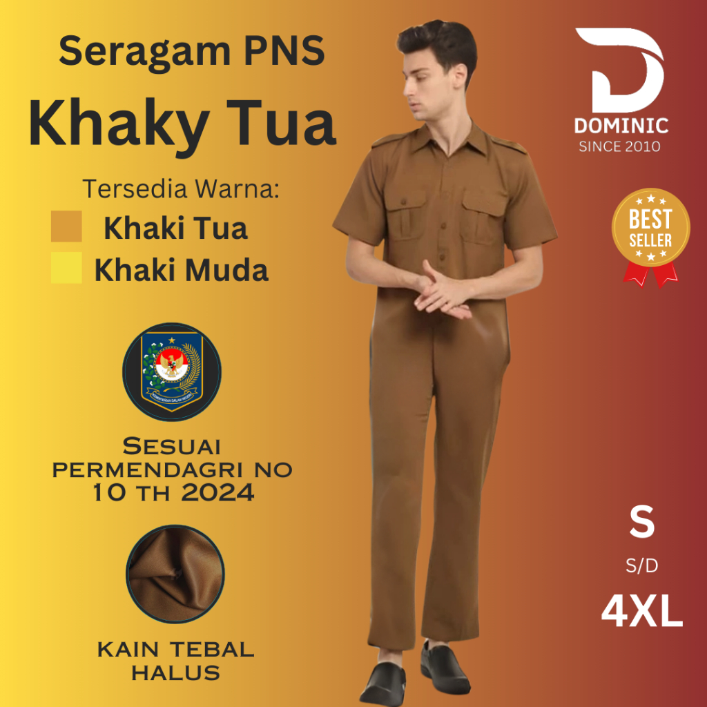 Seragam PNS Pria Cokelat Khaki Premium Nyaman - foto 1 dari 10
