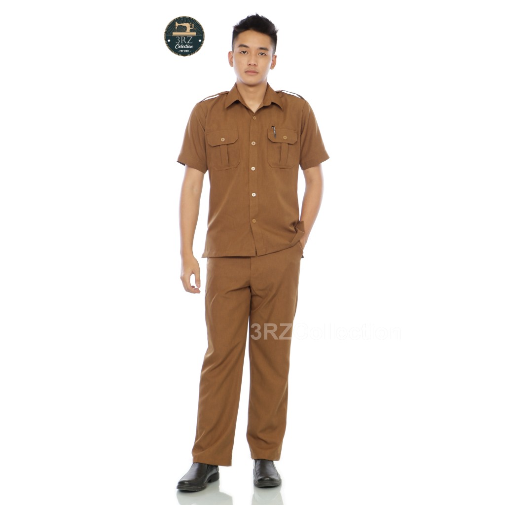 Seragam PNS Pria Pemda Coklat Khaki Setelan Dinas Lengan Pendek - foto 1 dari 10