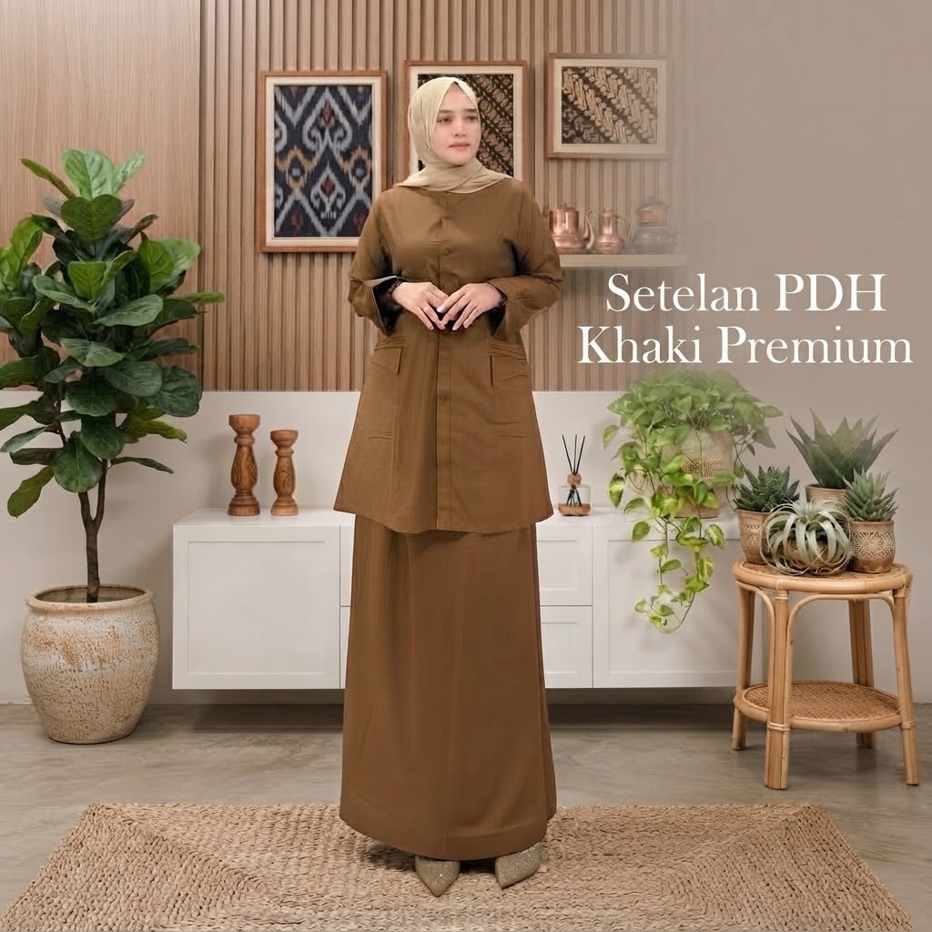 Seragam PNS Wanita Khaki Bahan Toyobo Setelan Rok PDH - Baju Pemda ASN - foto 1 dari 10