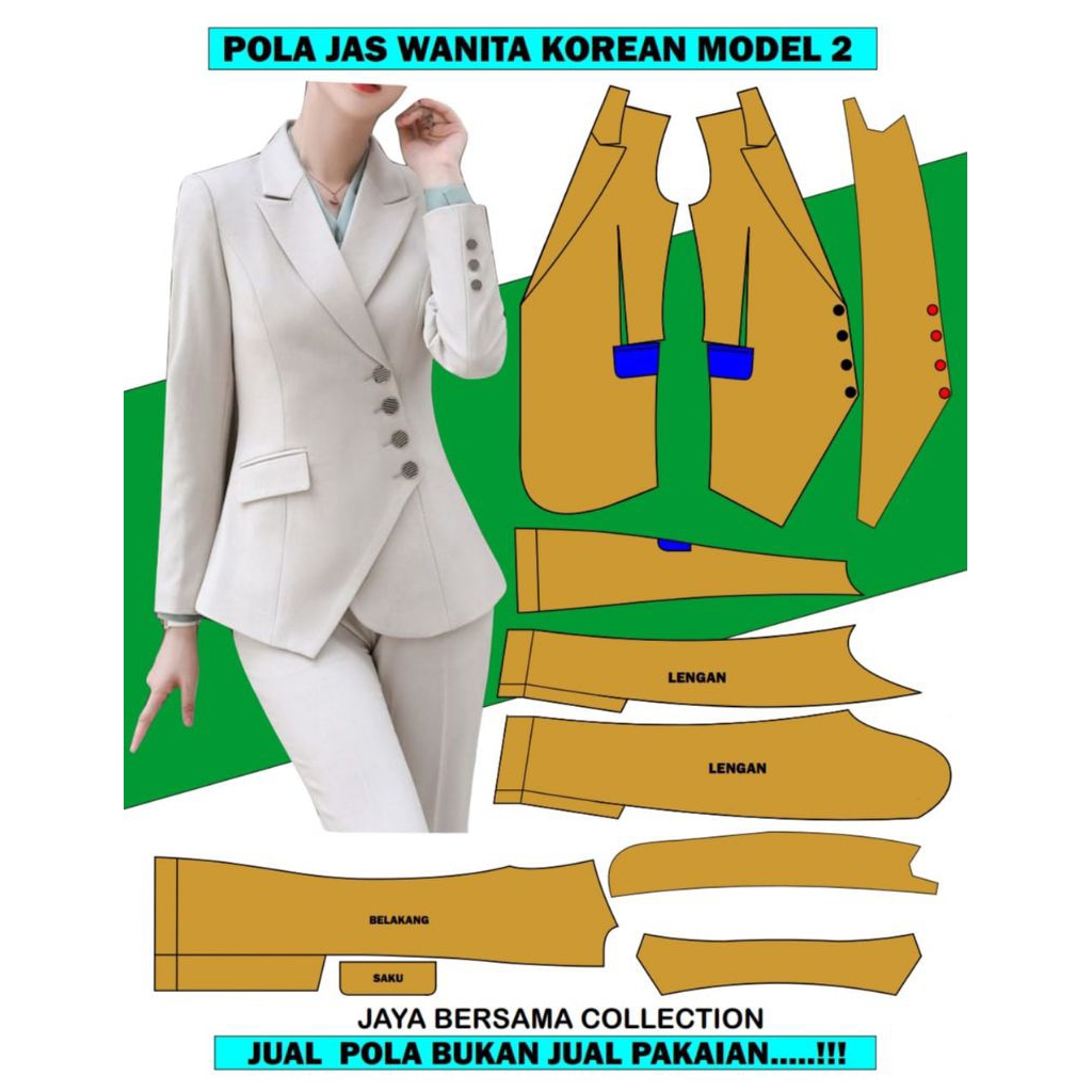 pola seragam PNS wanita plus bawahan celana untuk penjahit pemula - foto 10 dari 10