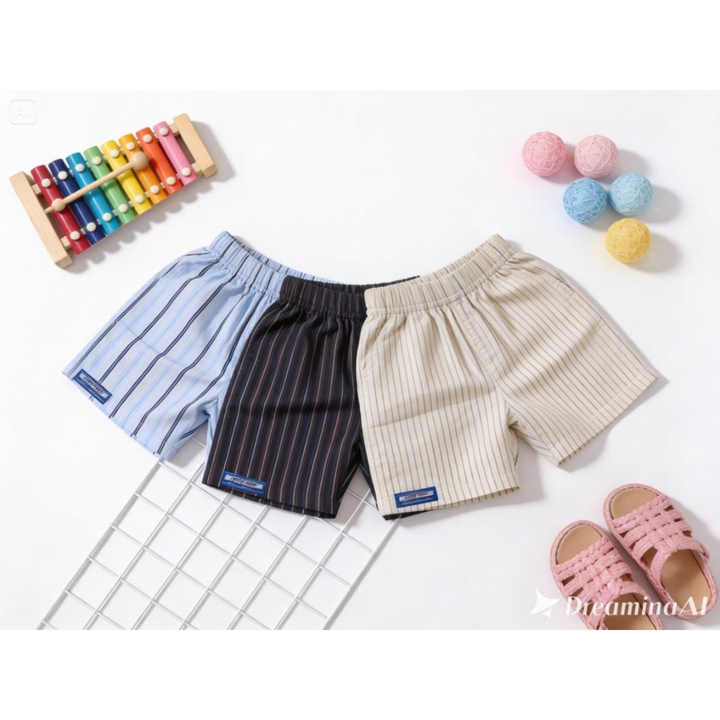 paket hemat 3 pcs celana anak motif stripe untuk laki-laki dan perempuan unisex usia 1-7 tahun - foto 1 dari 10