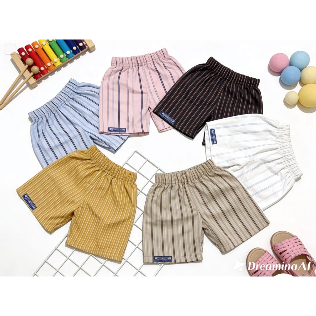 paket hemat 3 pcs celana anak motif stripe untuk laki-laki dan perempuan unisex usia 1-7 tahun - foto 3 dari 10