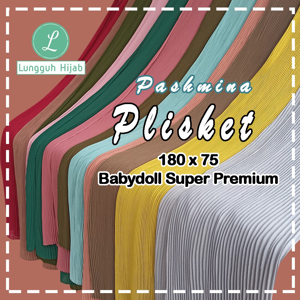 PASHMINA FULL PLISKET LIDI 180x75 BABYDOLL PREMIUM TANPA GARIS TENGAH - foto 1 dari 10