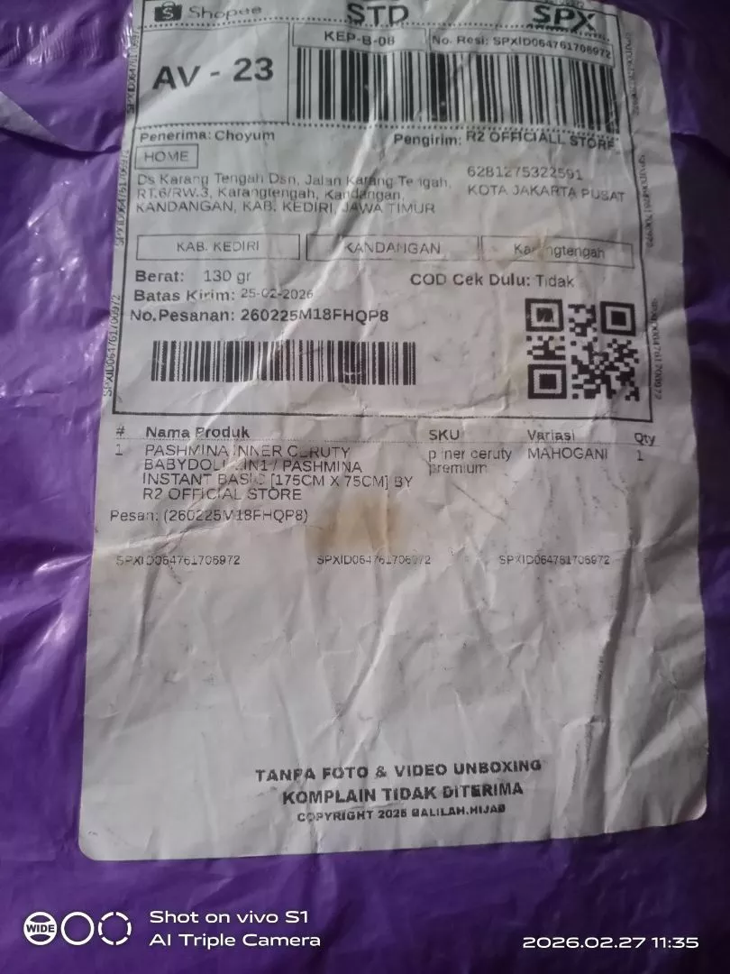 Pashmina Inner 2in1 Ceruty Babydoll By R2 - Foto ulasan pembeli