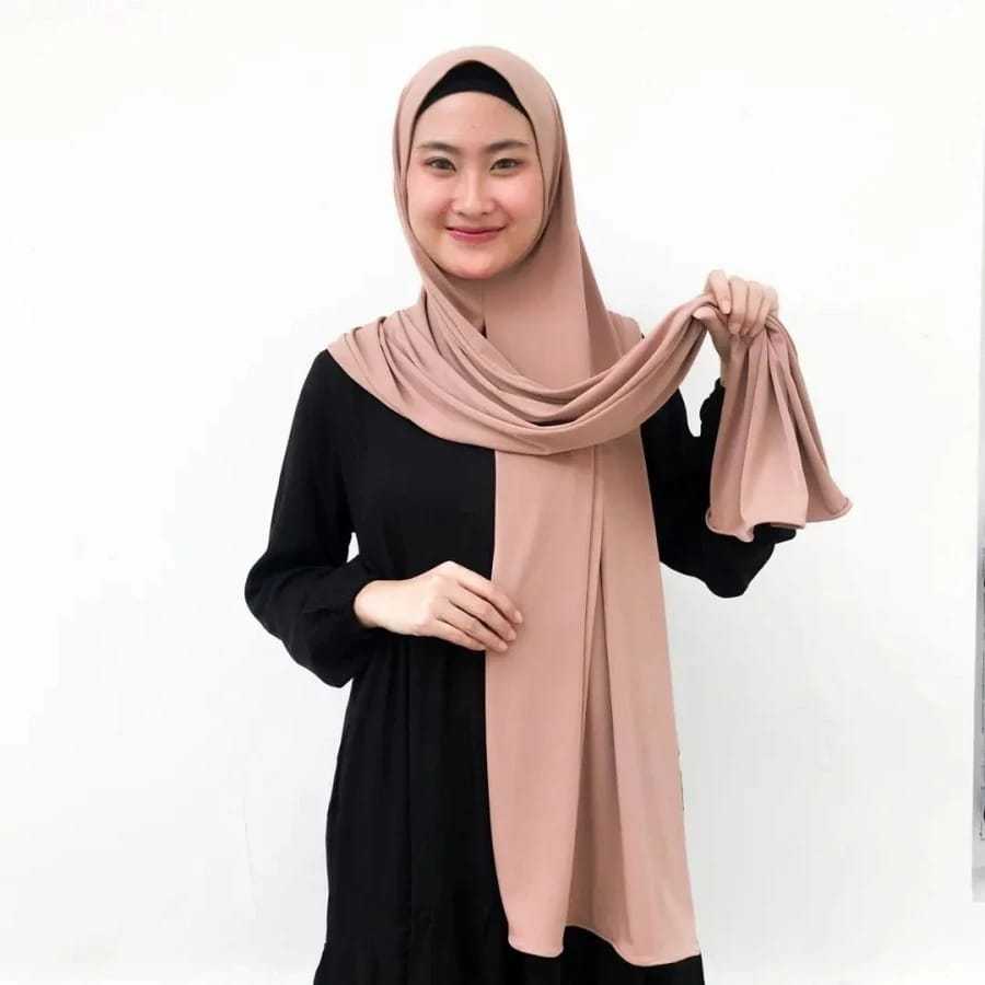 Pashmina Oval 2in1 Jahit Dagu Simple Stylish - foto 1 dari 10