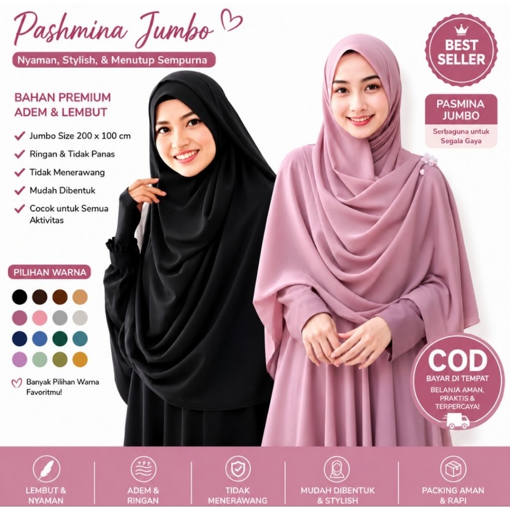 Pashmina Syar'i Jumbo Ceruty Babydoll Premium - foto 1 dari 10