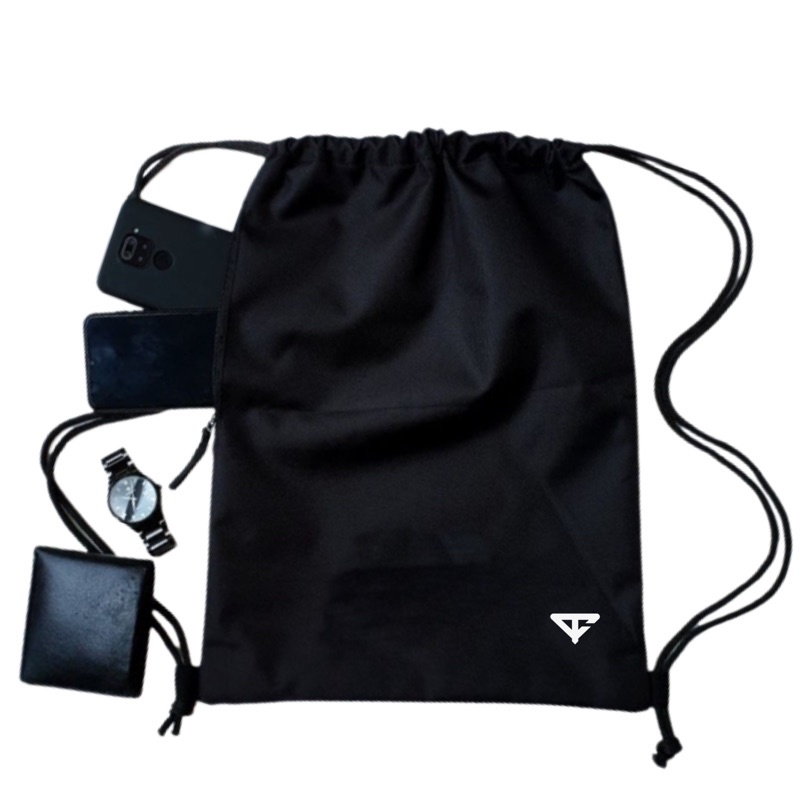 PRAYERFAIT - Tas Serut Pria Wanita Unisex Model Polos Hitam Original Tas Futsal Anti Air
