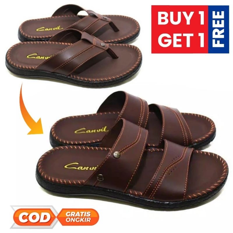 PROMO Buy 1 Get 1 Sandal Pria Kulit Kasual - foto 1 dari 10