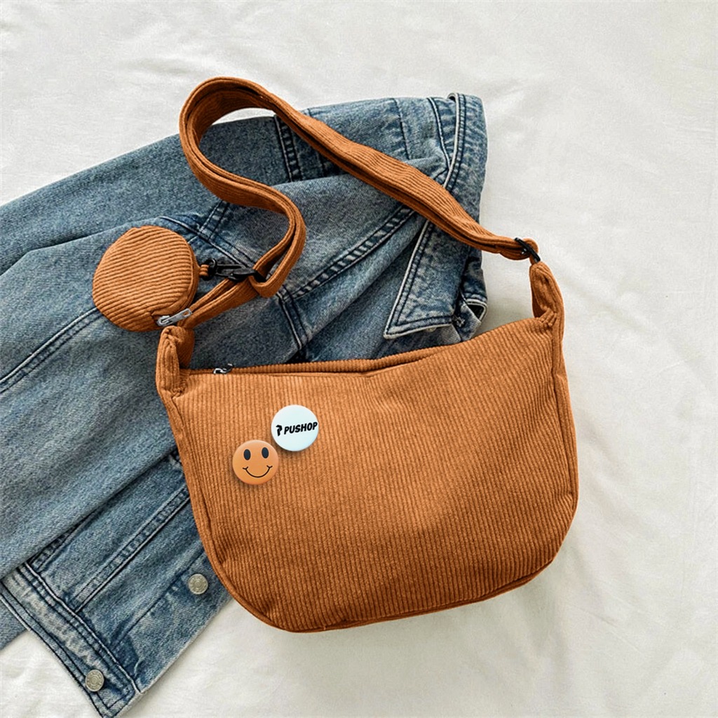 Pushop Slingbag Corduroy Unisex Free Pin Bros - foto 1 dari 10