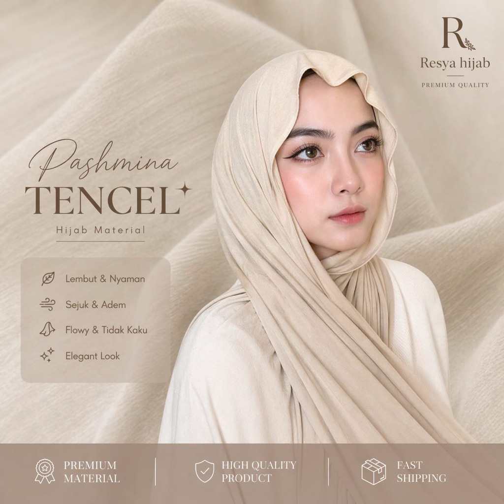 Resyahijab Pashmina Tencel Premium Free Pouch - foto 1 dari 10