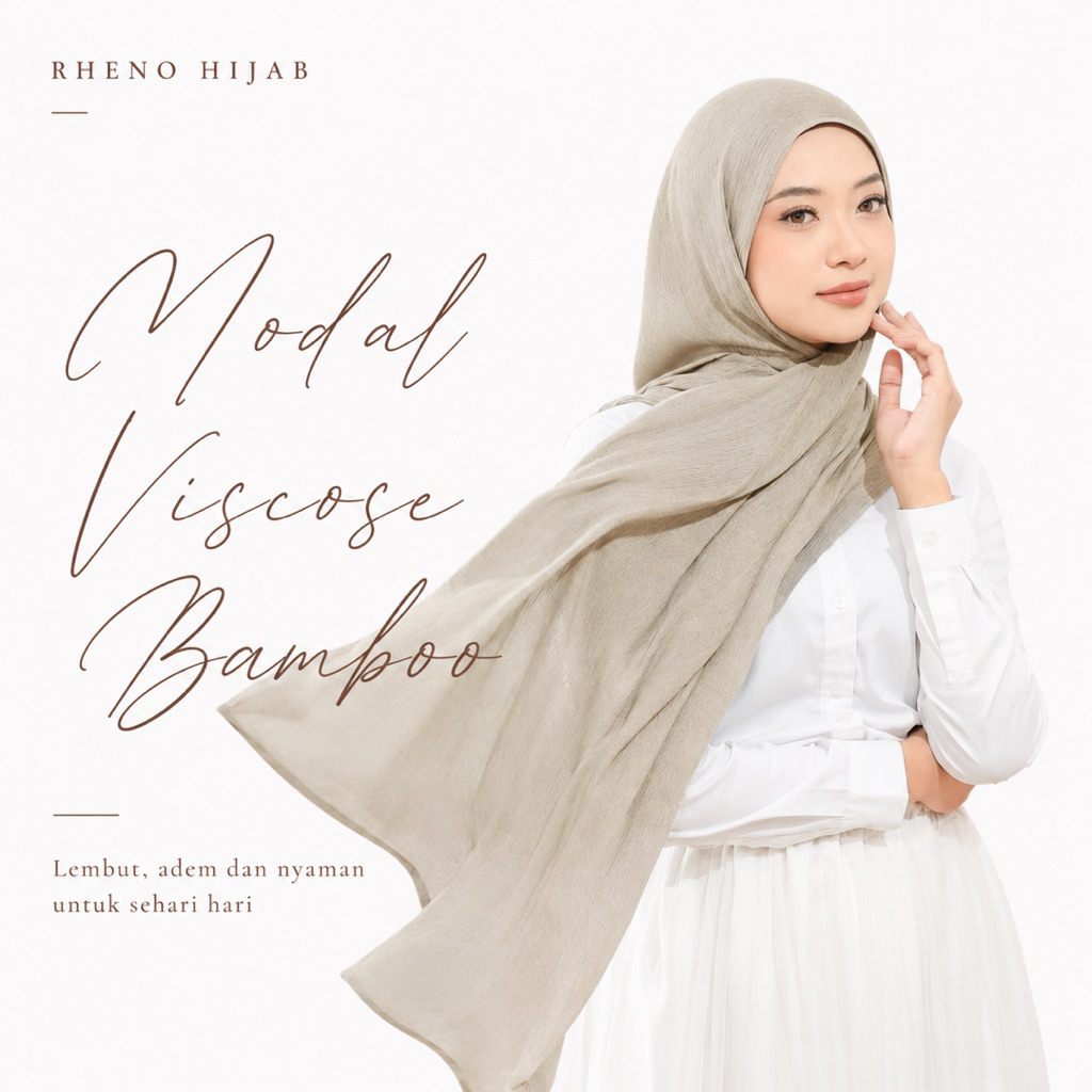 RhenoHijab Pashmina Viscose Bamboo Premium | Hijab Kekinian Adem Lembut Nyaman - foto 1 dari 10
