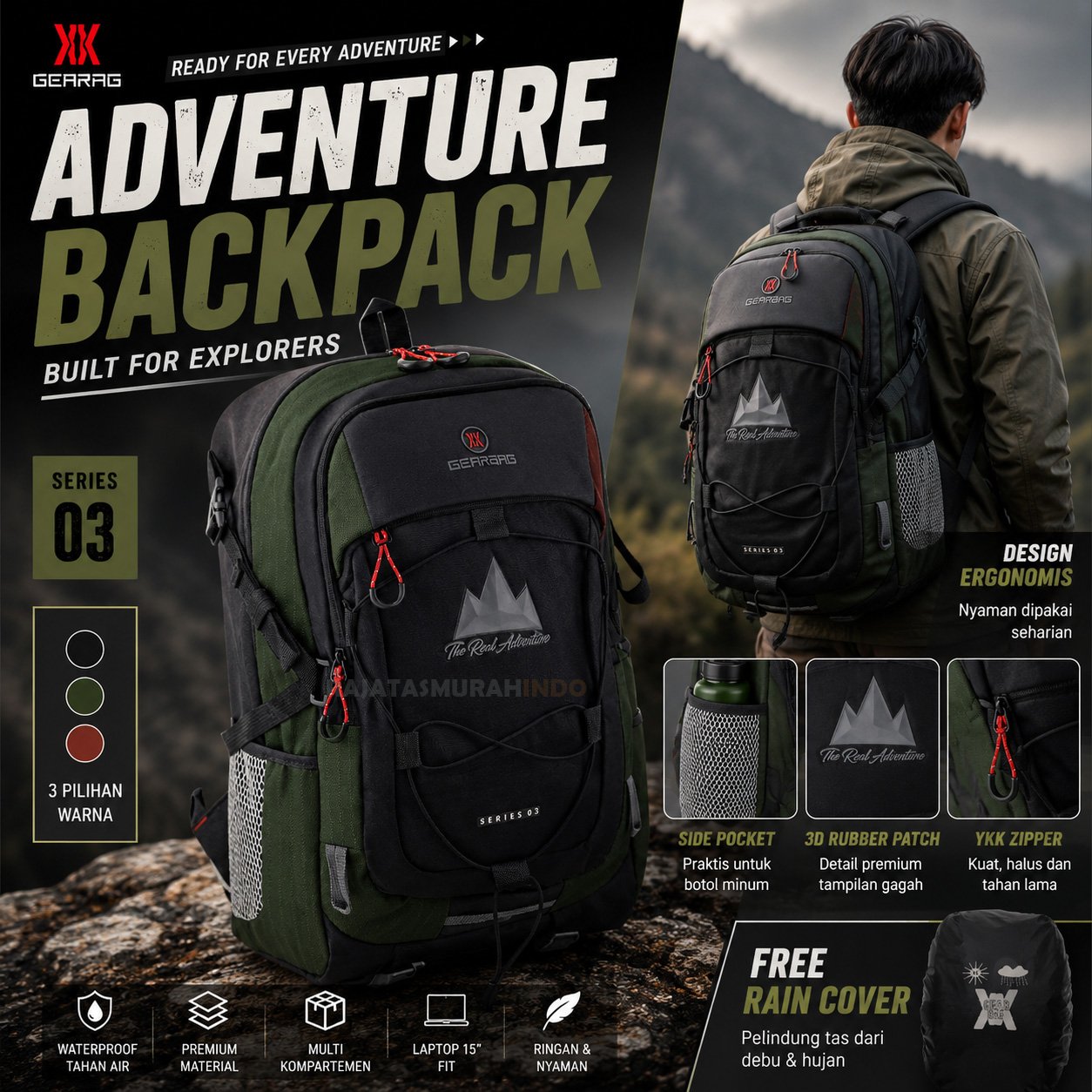 RTM Laptop Backpack 13089 + Free Raincover