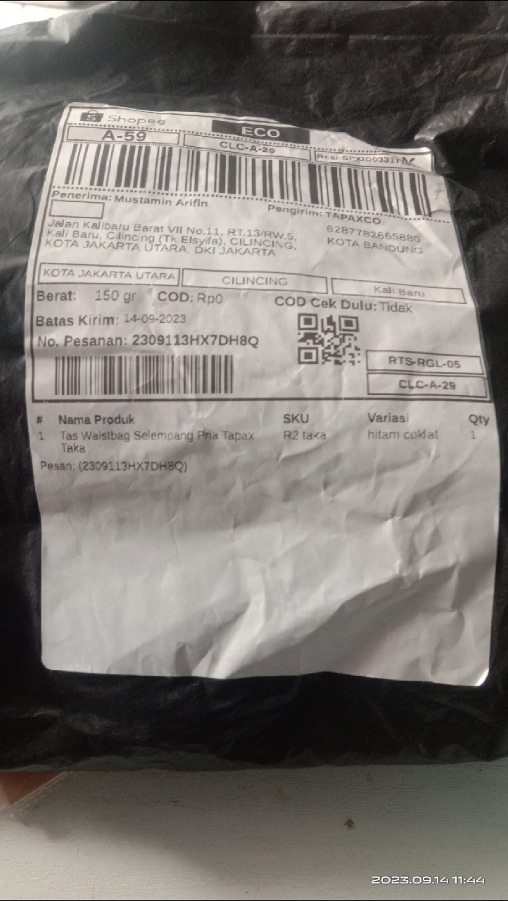 TAPAXCO Tas Waistbag Selempang Pria Tapax Taka - Foto ulasan pembeli