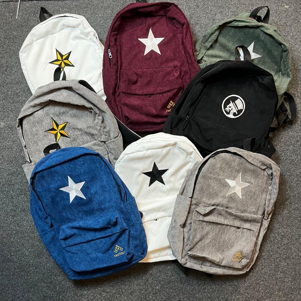 Tas Ransel Corduroy Unisex Bintang dengan Slot Laptop 15 Inci - foto 1 dari 10